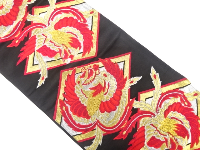 アンティーク　菱に鳳凰模様織出し袋帯（着用可）